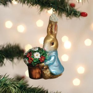 Kerstbal Peter Rabbit met Bloemen – Glazen Ornament van Old World Christmas (ca. 9 cm)