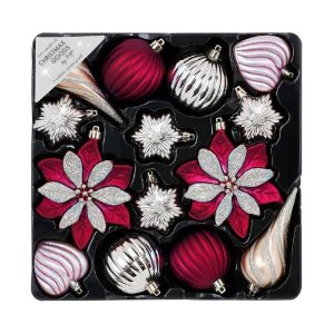 Set van 14 Onbreekbare Kerstballen Zilver Roze