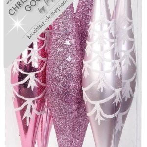 Set van 6 Onbreekbare Pegels Kerstballen Roze Mix