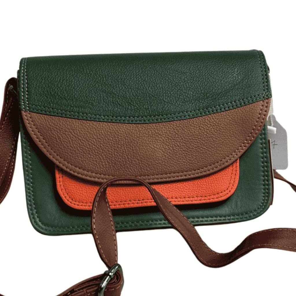 Leren Schoudertas Azra 2 – Fairtrade tas van restleer in warme kleurencombinatie - Afbeelding 3