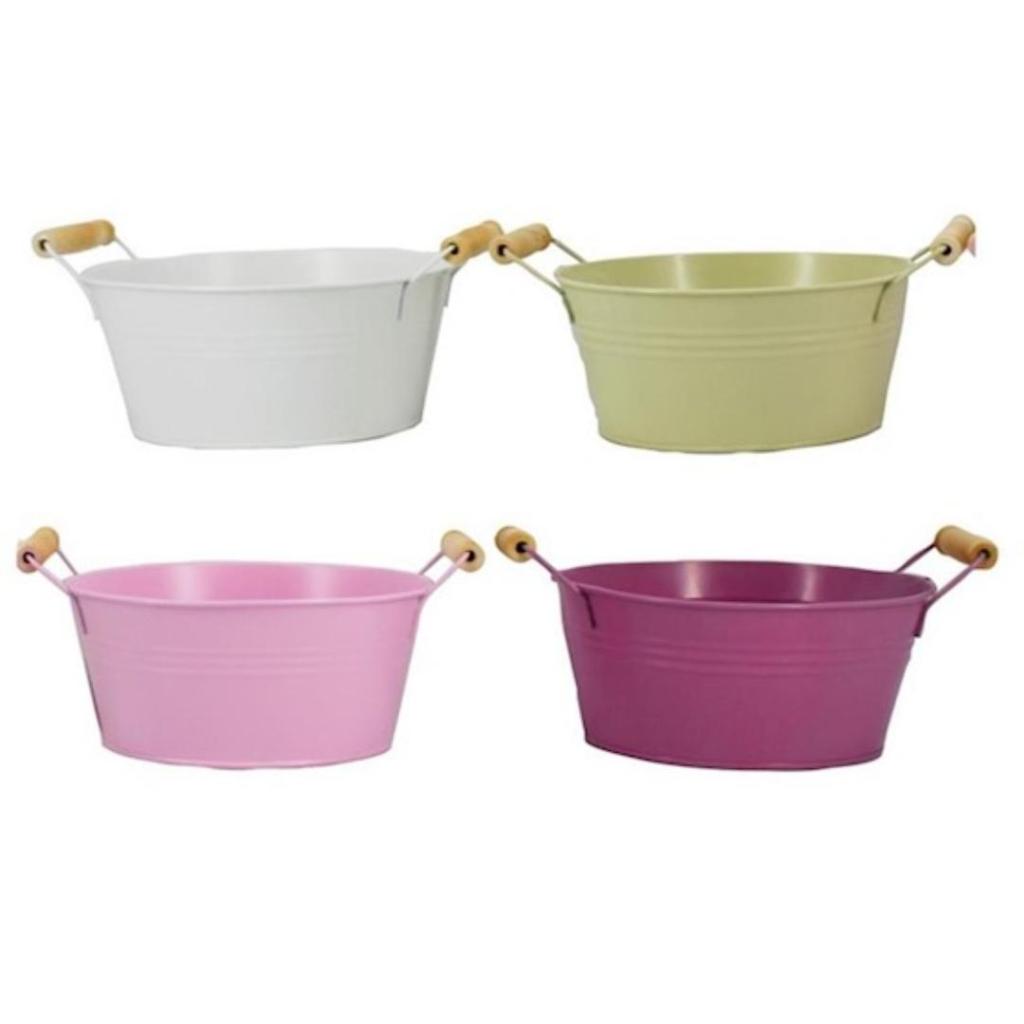 Floran Zinken Schaal Badia Roze Ø19 cm – Metalen Plantenschaal met Houten Handgrepen - Afbeelding 3