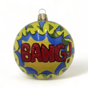 Kerstbal Geel glanzend transparant met Pop Art Bang