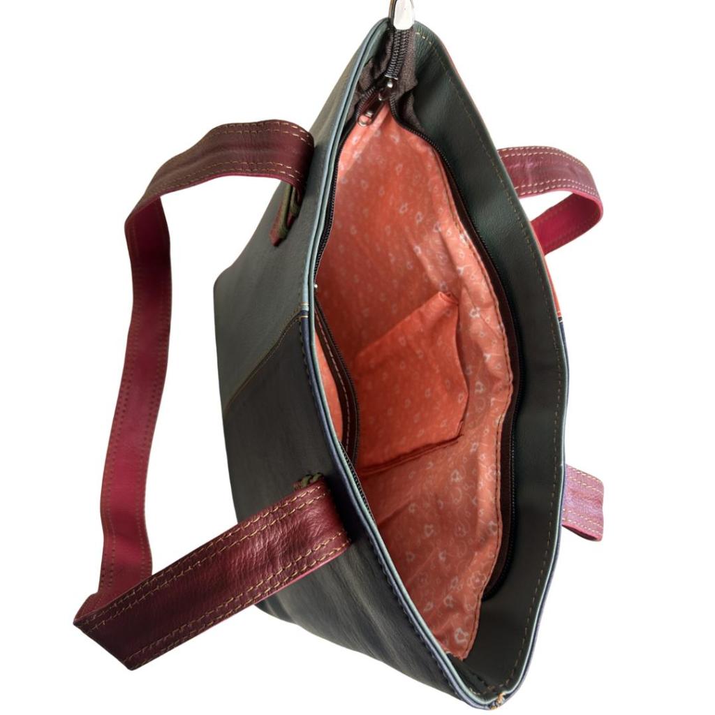 Leren Shopper Lakshmi 4 – Fairtrade handgemaakte leren tas van restleer - Afbeelding 6