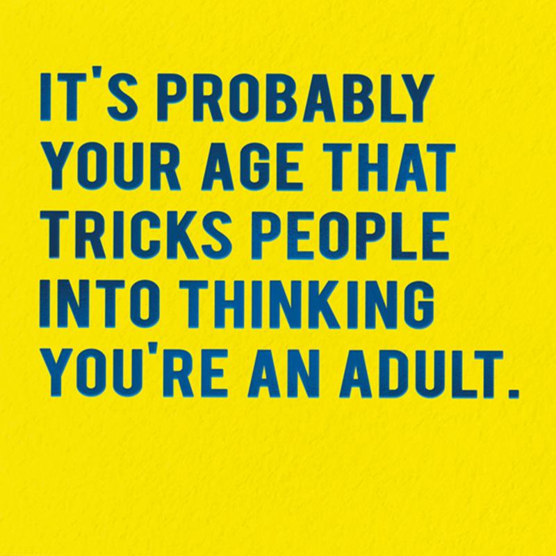 Verjaardagskaart It’s Probably Your Age – Gele humoristische kaart van Redback Cards (16 x 16 cm)