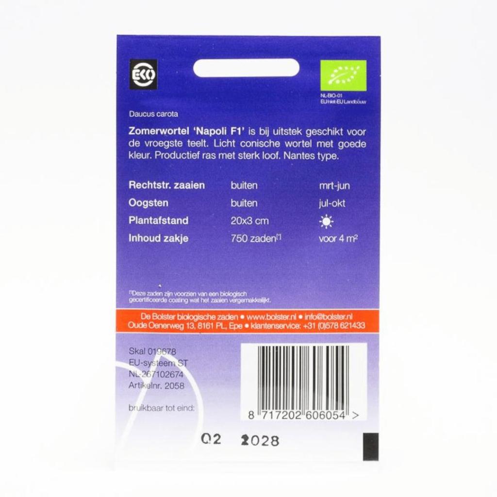 Zomerwortel ‘Napoli F1’ (Daucus carota) – Biologische zaden (Eenjarig) De Bolster - Afbeelding 3