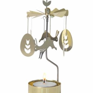 Angel Chimes Pasen – Gouden draaimolen met haasjes en paaseieren van Pluto