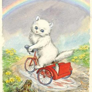 Ansichtkaart White Kitten on a Tricycle