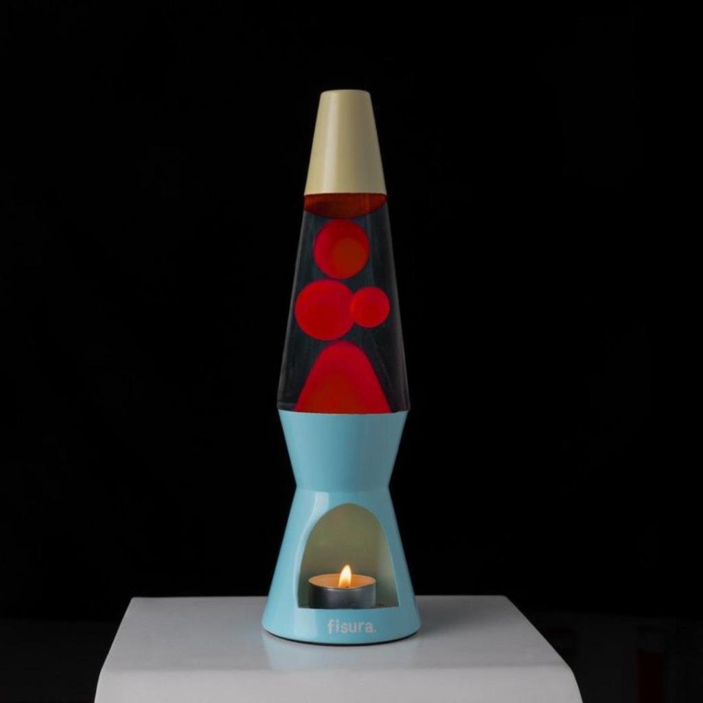 Fisura T-Light Lava Lamp Blauw & Beige – Retro lavalamp met wax en theelicht (33 cm) - Afbeelding 3