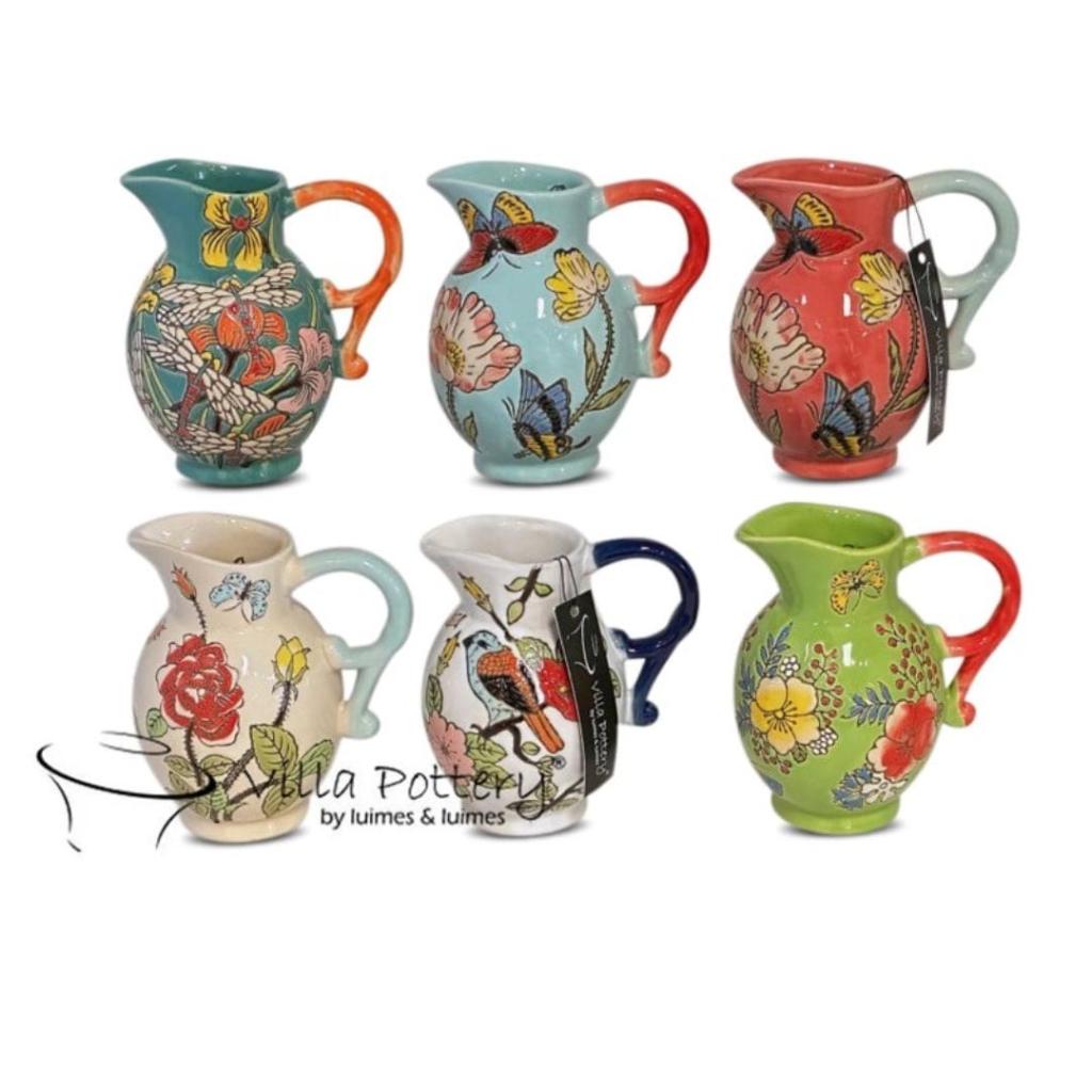 Sierschenkkan Shishi 2 Turquoise – Keramieken kan met bloemen en oranje handvat - Afbeelding 3