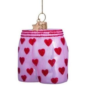 Kerstbal Boxershort Roze met Hartjes