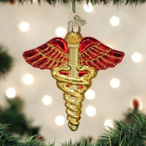 Kerstbal Medisch Symbool – Caduceus Ornament van Old World Christmas