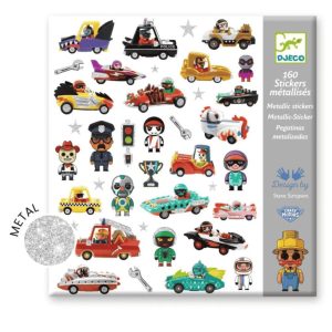 Djeco Metallic Stickers Crazy Motors – 160 Glanzende Auto en Race Stickers