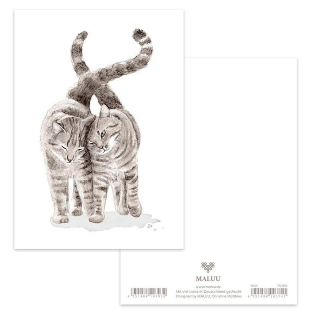 Ansichtkaart Twee Katten – Aquarelontwerp van Christine Matthies