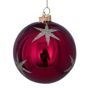 Kerstbal Bordeaux met Gouden Sterren– Glazen Kerstornament