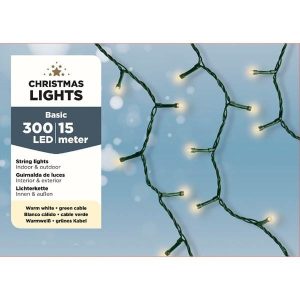 300 Kerstboomlampjes LED  Warm Wit – Lumineo lichtsnoer 17,95 m (groen snoer, IP44)