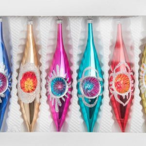 Set van 6 Retro Langwerpige Kerstballen