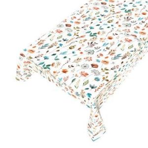 Tafelzeil Wilde Bloemen – Witte ondergrond met fijn geschilderde bloemen, 140 cm breed, per 10 cm van de rol