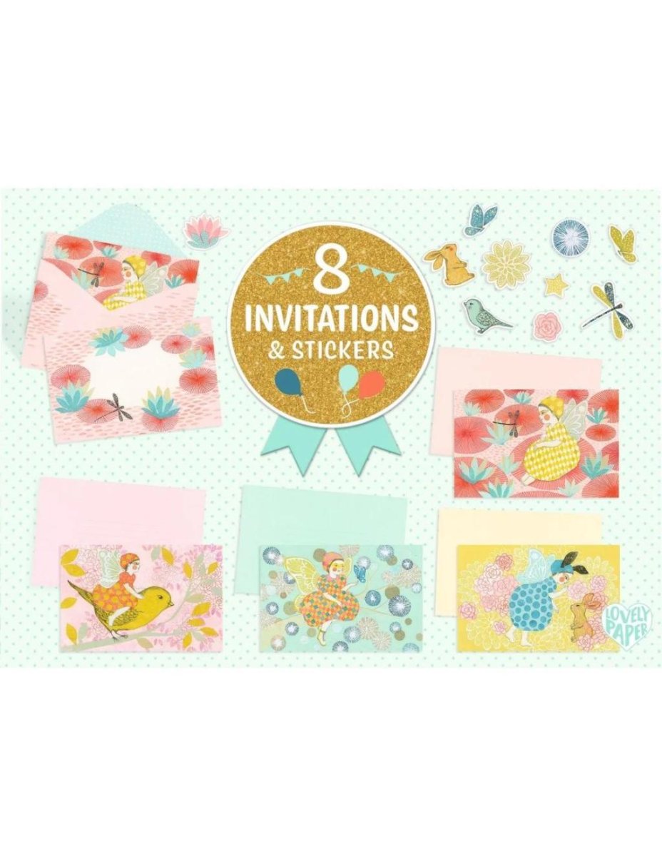 Uitnodigingen Feëen voor een dag– Set van 8 kaarten met enveloppen & stickers – Djeco