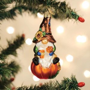 Kerstbal Herfstkabouter met Pompoen – Glazen Kerstornament