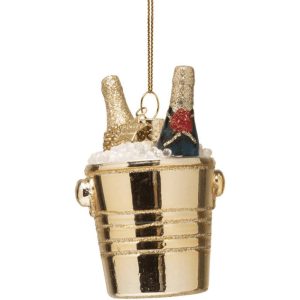 Kerstbal Champagne in Gouden Cooler – Glazen Ornament van Vondels