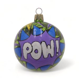 Kerstbal Groen glanzend transparant met Pop Art Pow