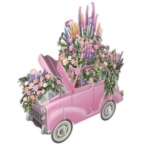 3D Wenskaart Pink Flower Car – Laser cut kaart met envelop