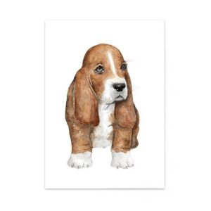 Ansichtkaart Basset – Illustratie van een basset hond door Maluu