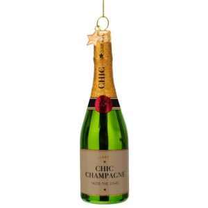 Kerstbal Luxe Champagnefles Groen – Glazen Ornament van 14 cm