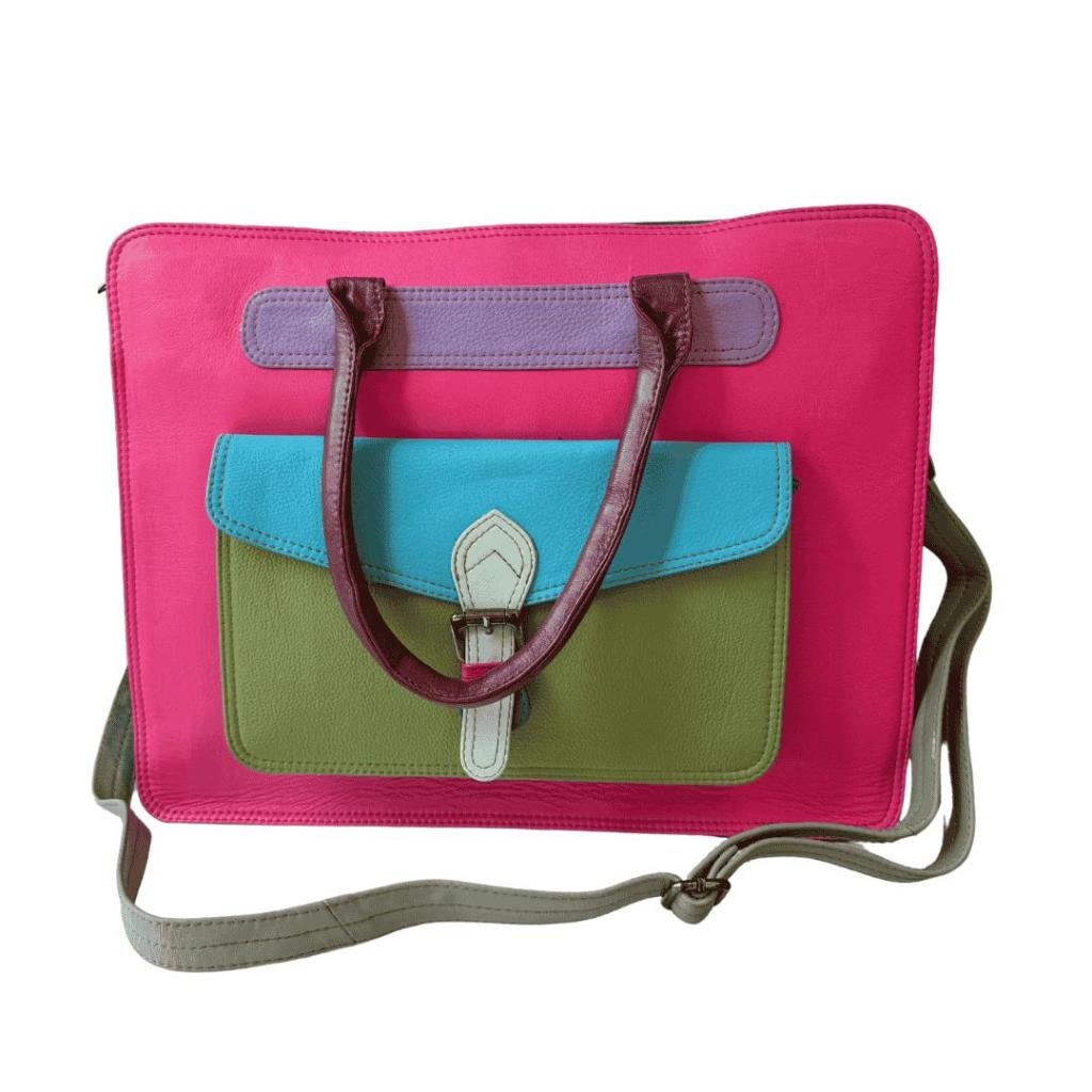 Damini 1 Fairtrade Laptoptas – Handgemaakte kleurrijke tas van restleer - Afbeelding 2