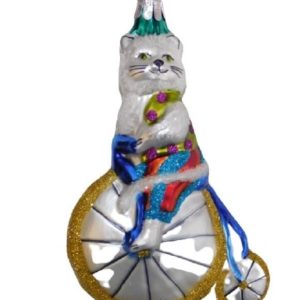 Kerstbal Circus Kat op Fiets