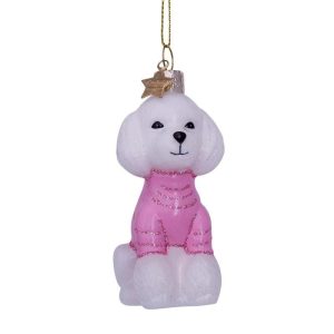 Kerstbal Poedel Wit met Roze T Shirt