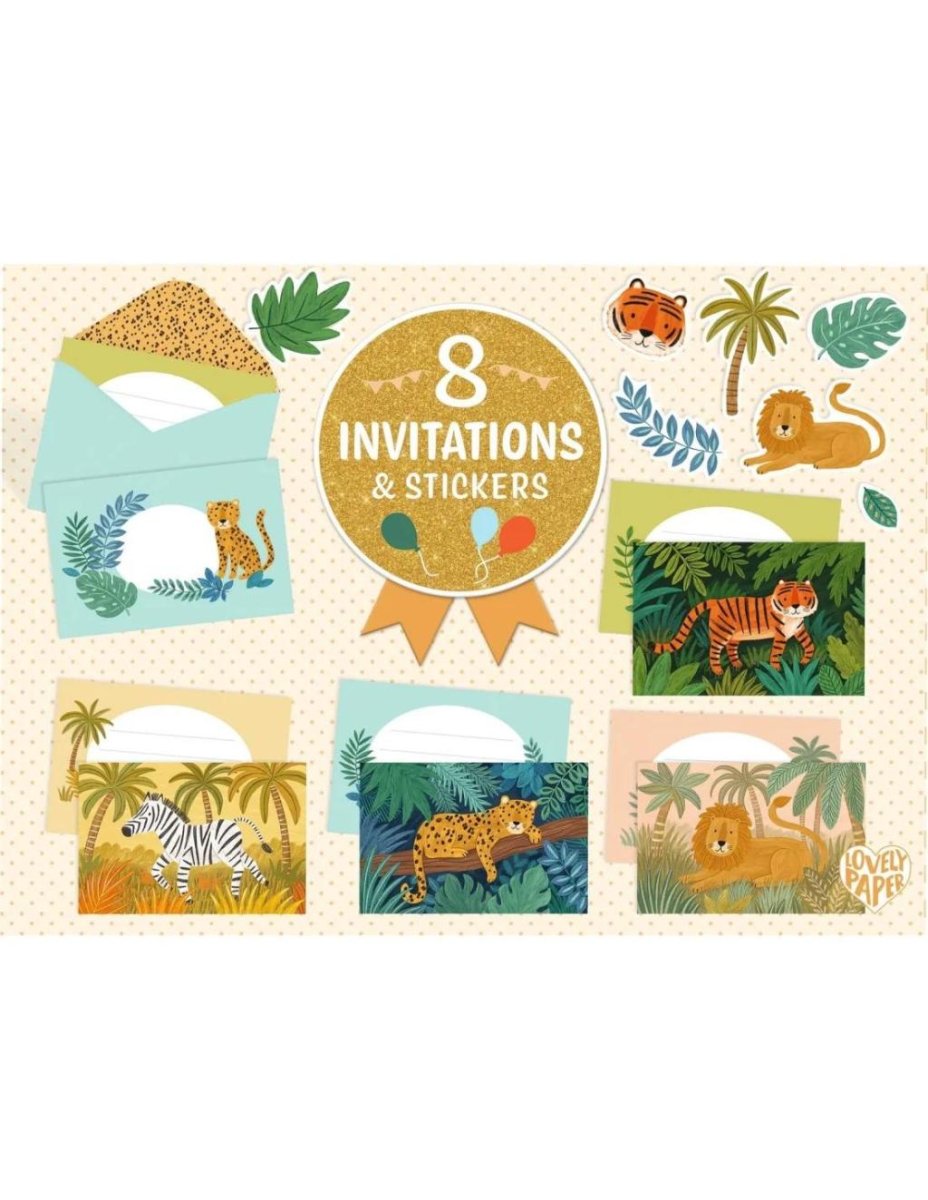 Uitnodigingen Jungle– Set van 8 kaarten met enveloppen & stickers – Djeco - Afbeelding 2