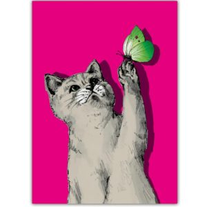 Ansichtkaart Poes met Vlinder – Speelse Dierenillustratie (illi)