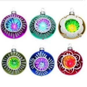 Set van 6 Retro Kerstballen met Deuk – Assorti