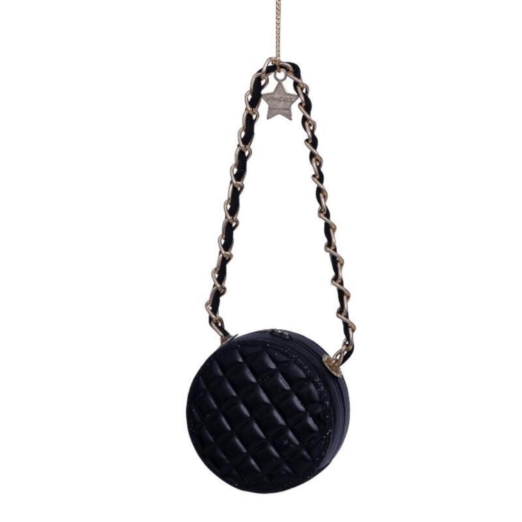 Kerstbal Damestas Rond Zwart – Handgemaakt Glazen Ornament van Vondels