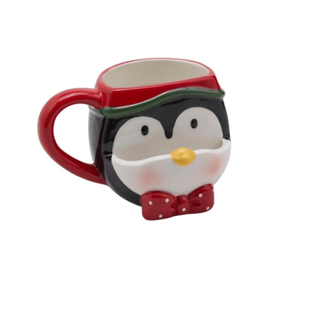 Kerst Mok Pinguin H10 – Keramische mok met strik en kerstmuts van EDG - Afbeelding 3