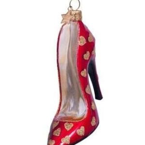 Kerstbal Hoge Hak Rood met Gouden Hartjes