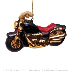 Kerstbal Motorfiets Zwart-Goud– Glazen Ornament