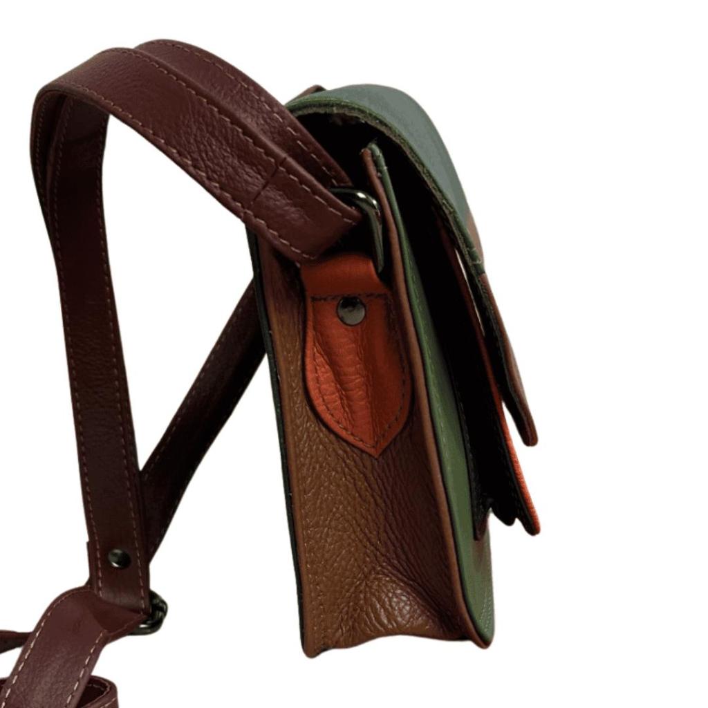 Leren Schoudertas Azra 2 – Fairtrade tas van restleer in warme kleurencombinatie - Afbeelding 5