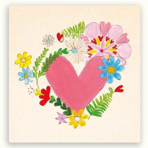 ZintenZ vierkante postkaart – Roze hart met bloemenkrans