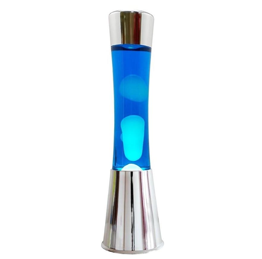 Lavalamp Chroom Blauw-wit – 40 cm lavalamp met witte lava en E14 lamp (Total Juggling)