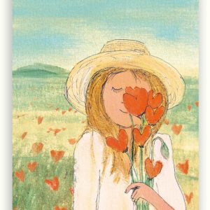 ZintenZ postkaart– Meisje met hartbloemen in het veld