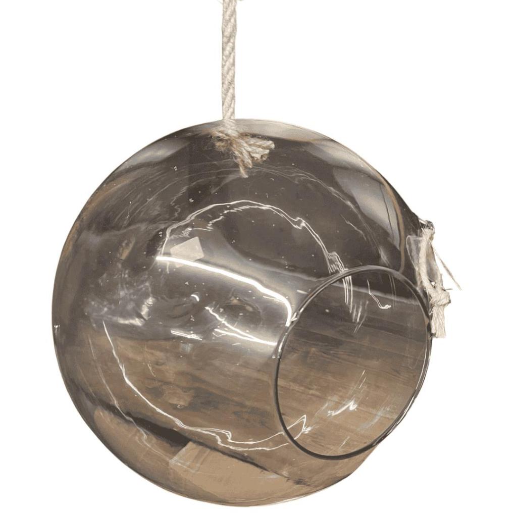 Hangende glazen bol van gerecycled glas met touw – Ø30 cm