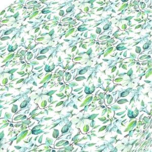 Tafelzeil Uzes – Fris bloemen- en bladdessin in groentinten, 140 cm breed, per 10 cm van de rol