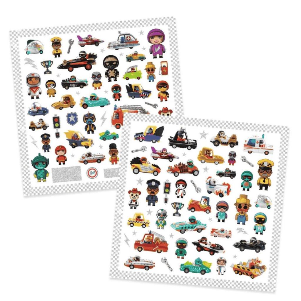 Djeco Metallic Stickers Crazy Motors – 160 Glanzende Auto en Race Stickers - Afbeelding 3