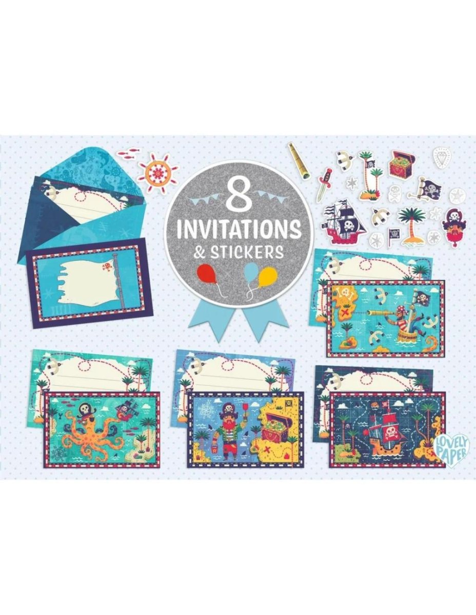 Uitnodigingen Allemaal aan boord! – Set van 8 kaarten met enveloppen & stickers – Djeco - Afbeelding 2