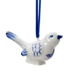 Kerstbal Delftsblauwe Vogel Porselein C