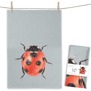 Theedoek Lieveheersbeestje – Aquarel van Christine Matthies