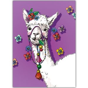 Ansichtkaart Mus – Alpaca met Bloemenillustratie (illi)