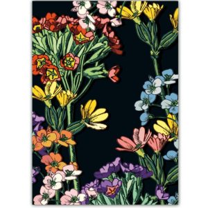 Ansichtkaart Mialo – Bloemenillustratie op donkere achtergrond (illi)